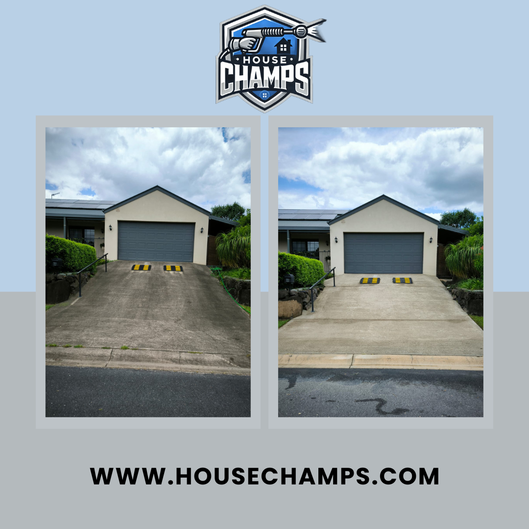 Concrete cleaning before and after, House Champs Tweed.