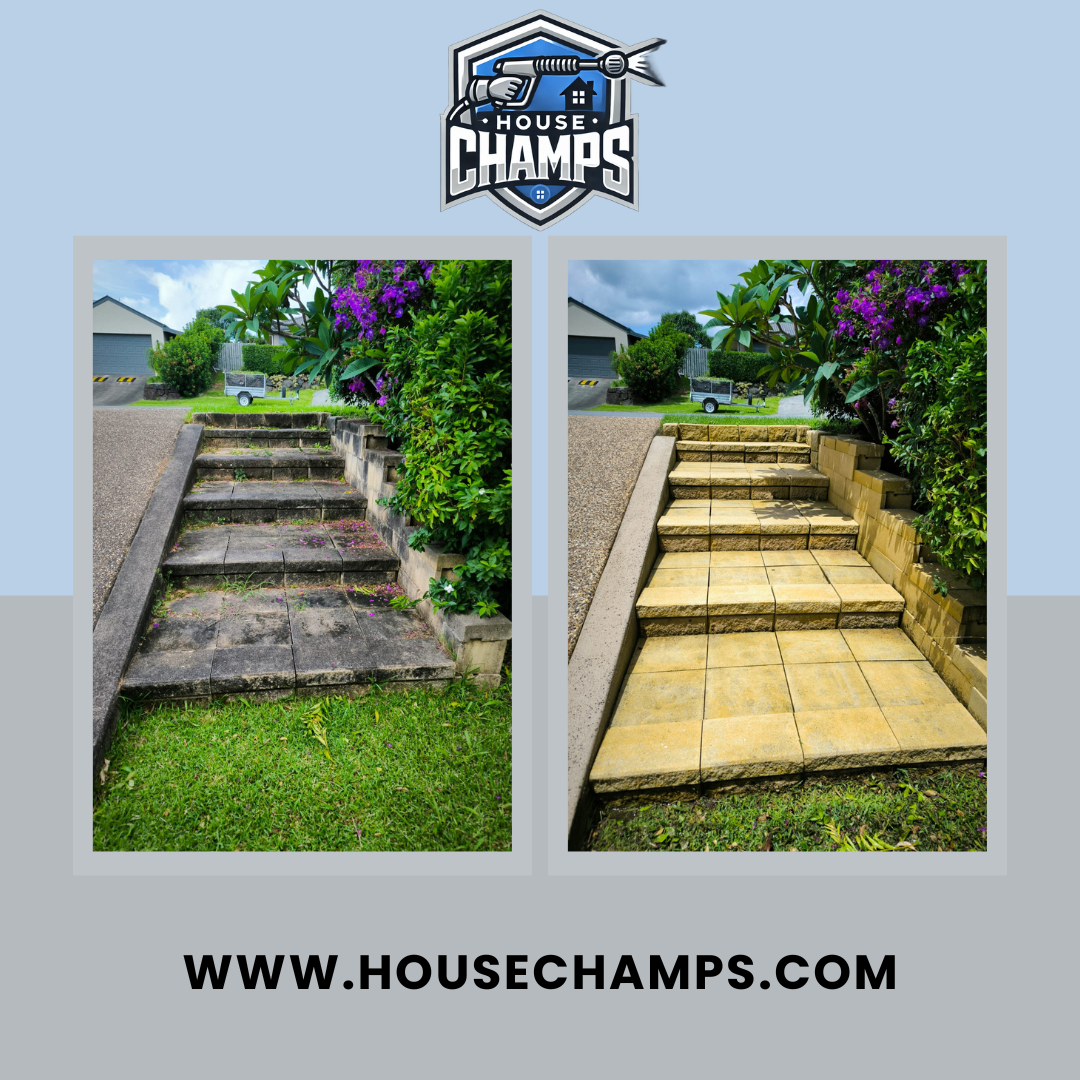 Steps before and after, pressure cleaning Brisbane.