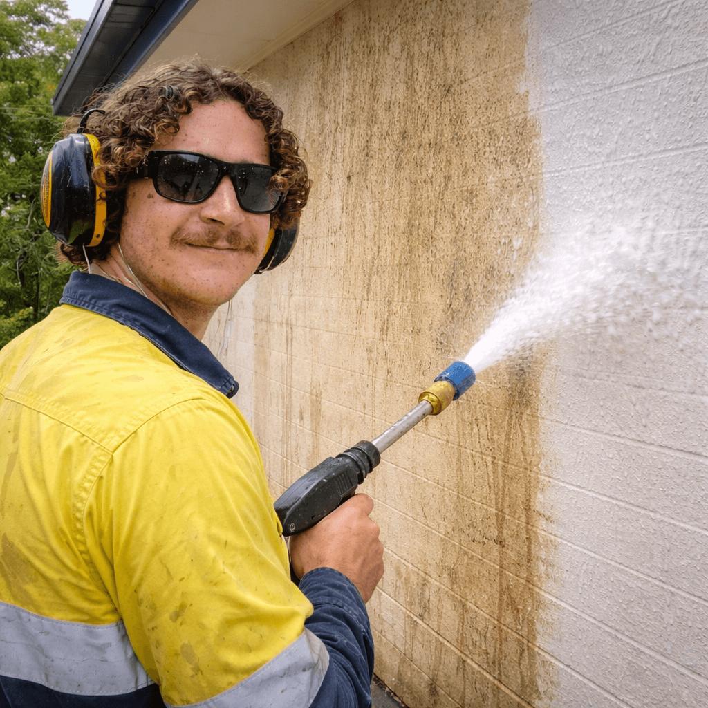 Before and after house washing Tweed – mould removed from exterior